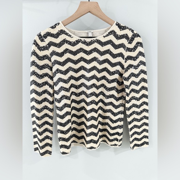 J. Crew Sequin Chevron Stripe Blouse Beige & Gray Size XS - Picture 5 of 7